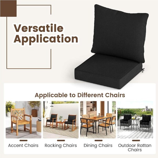 Giantex 2PCS Chair Cushion Set Indoor Outdoor Seat Pads w/Rope Belts Detachable Back Cushion Black