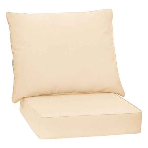 Giantex 2PCS Chair Cushion Set Indoor Outdoor Seat Pads w/Rope Belts Detachable Back Cushion Beige