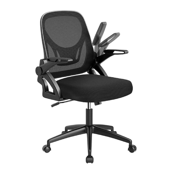 Costway Swivel Mesh Office Chair w/Lumbar Support/Flip-up Arms Adjustable Ergonomic Computer Desk Chair Black