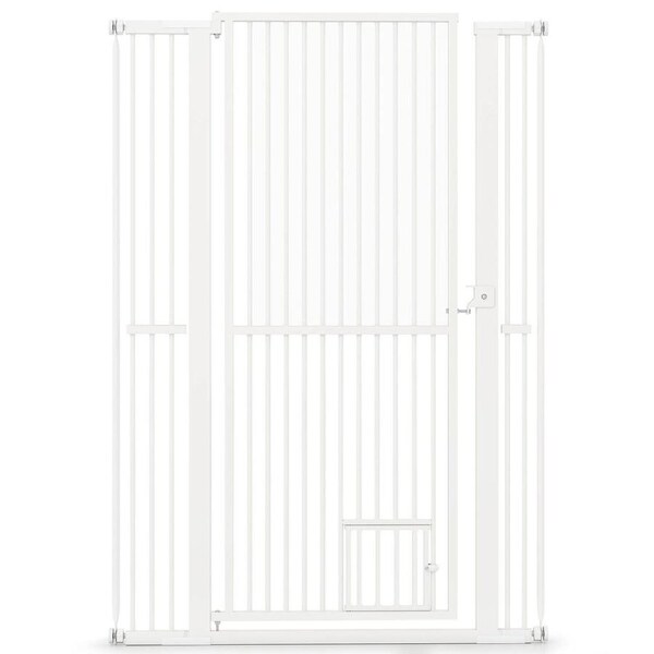 Costway 150cm Extra Tall Pet Gate Dog Fence Galvanized Metal Cat Barrier Door 77-104cm Wide Opening Doorway Stairs