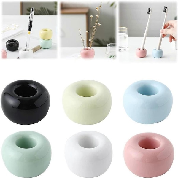 Ceramic Toothbrush Base 6 Pcs Mini Ceramic Toothbrush Holder Stand Ceramic Pen Holder Ceramic Makeup Brush Holder Toothbrush Storage