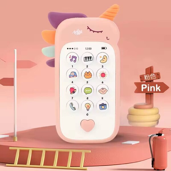 Baby Phone Toy with Music and Teether - Pink