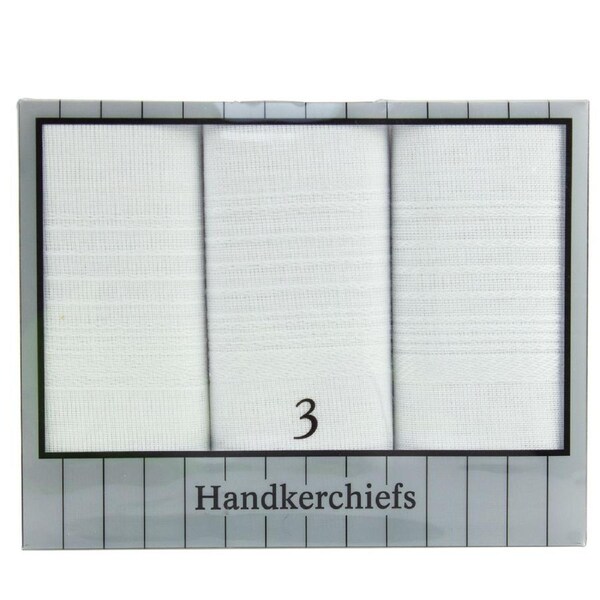 Mens White Handkerchiefs 3 Pack Classic Soft Reusable & Gift Ready
