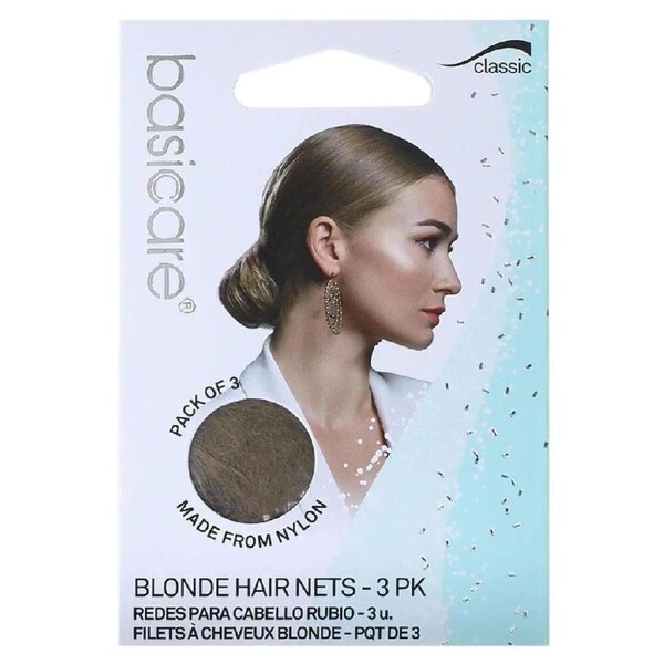 Basicare Invisible Nylon Hair Nets Blonde 3 Pack Fine Mesh Secure Hold