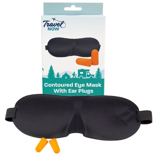 Travel Now Contoured Eye Mask & Ear Plugs Set 3D Sleep Mask for Travel