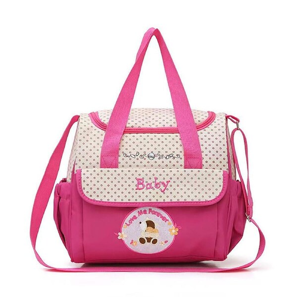 Baby & Me Pink Diaper Bag Spacious Nappy Tote for Bottles and Clothes