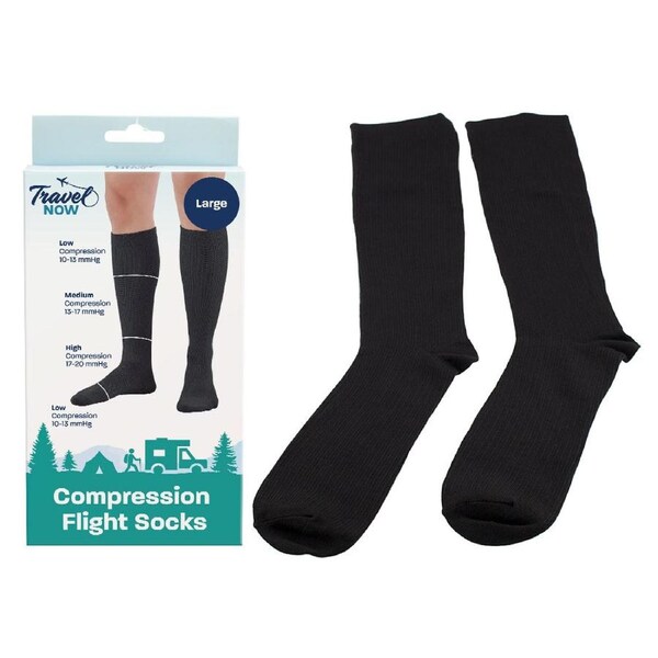 Travel Now Compression Flight Socks Large 17 to 20 mmHg High Support