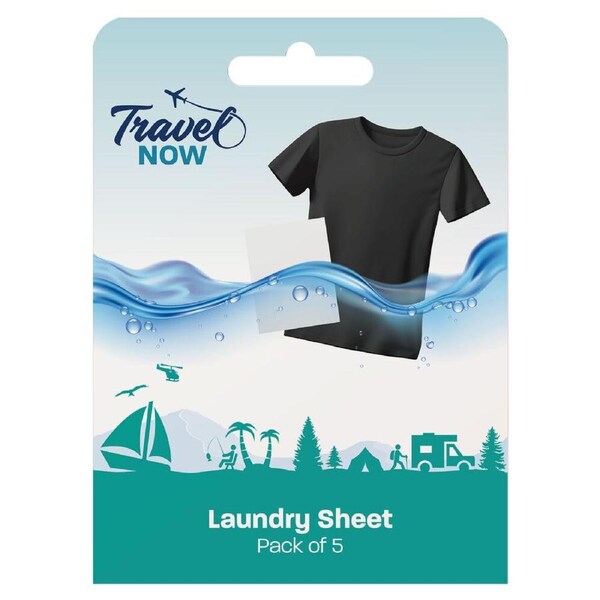 Travel Now Laundry Detergent Sheets Pack of 5 Eco-Friendly & Travel Safe