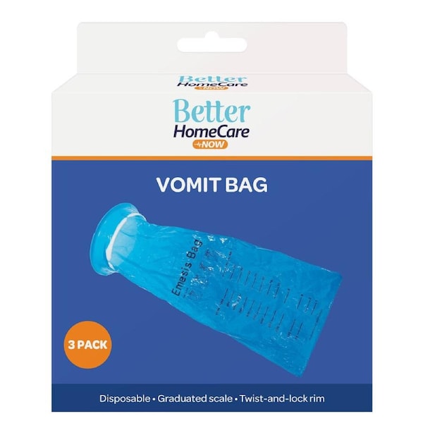 Better Homecare Now Vomit Bags 3 Pack Disposable Twist & Lock Spill-Proof