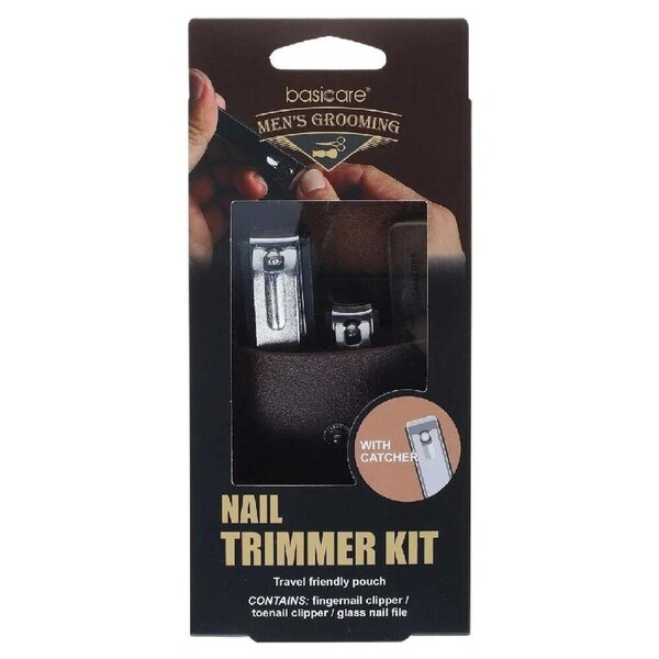 Basicare Mens Manicure Set Nail Clippers with Catcher and Glass File Kit