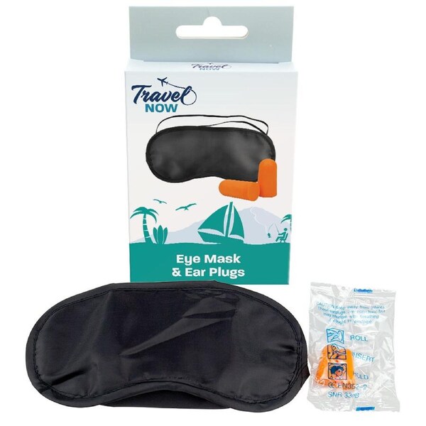 Travel Now Eye Mask & Ear Plugs Set Sleep Aid for Travel & Flights