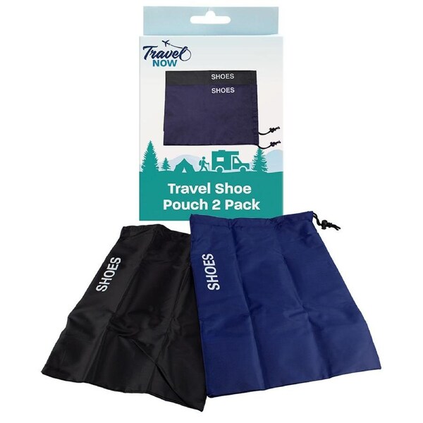 Travel Now Shoe Bag Set 2-Pack Drawstring Pouches Black & Blue for Travel