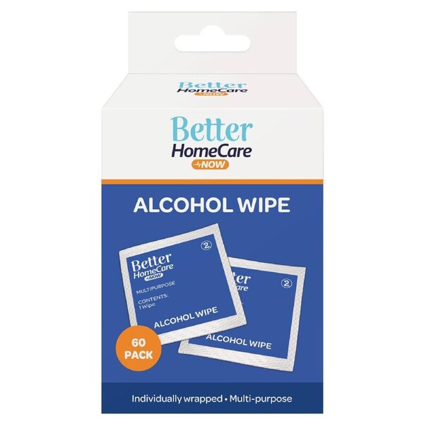 Better HomeCare Now Alcohol Wipes 60 Pack Individually Wrapped Multi-Use