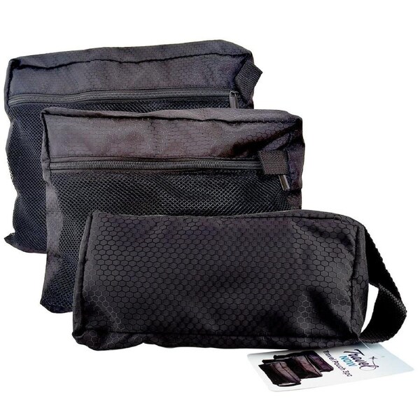 Travel Now Travel Pouch Set 3 Black Packing Bags for Toiletries & Gear