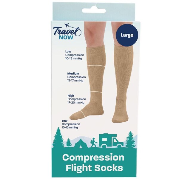 Travel Now Compression Flight Socks Nude Large 17 to 20 mmHg Travel Support