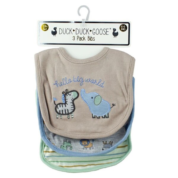 Duck Duck Goose 3pc Baby Bib Set Hello Big World Theme 0-6 Months