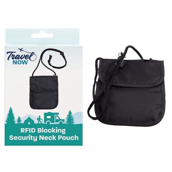 Travel Now RFID Blocking Neck Wallet Secure Travel Pouch for Passport & Cards
