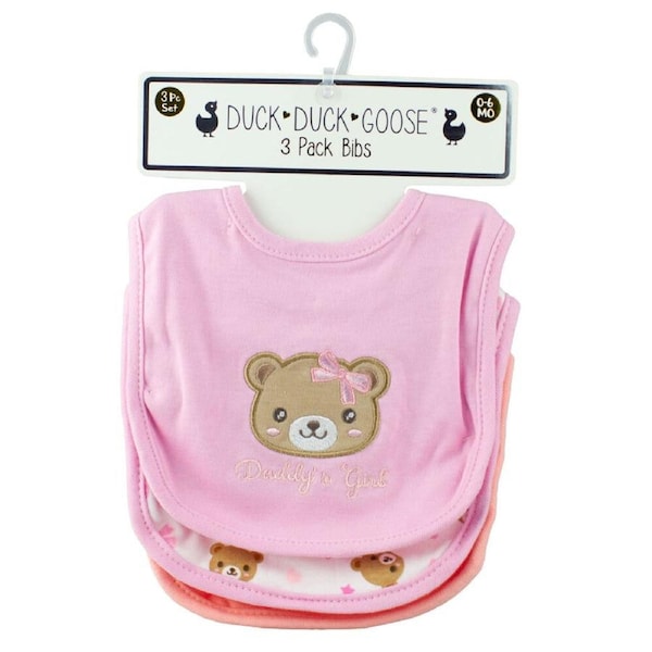 Duck Duck Goose 3pc Baby Bib Set Daddys Girl Bear Design 0-6 Months