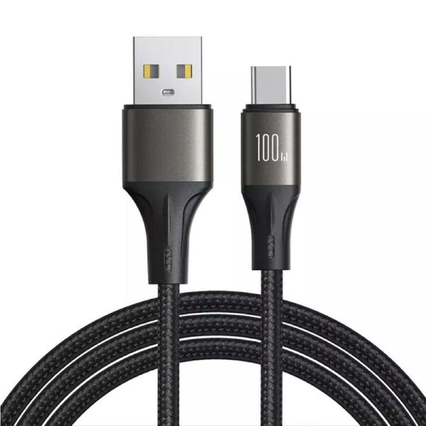 Phone Cable USB-A to Type-C 1.2M 100W Super Fast Charge Data Cable Black
