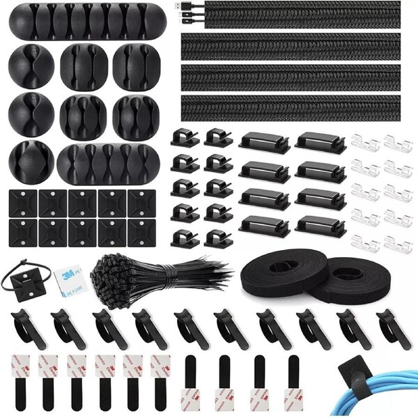 173 Pcs Cable Management Organizer Kit Include 4 Cable Sleeve Split