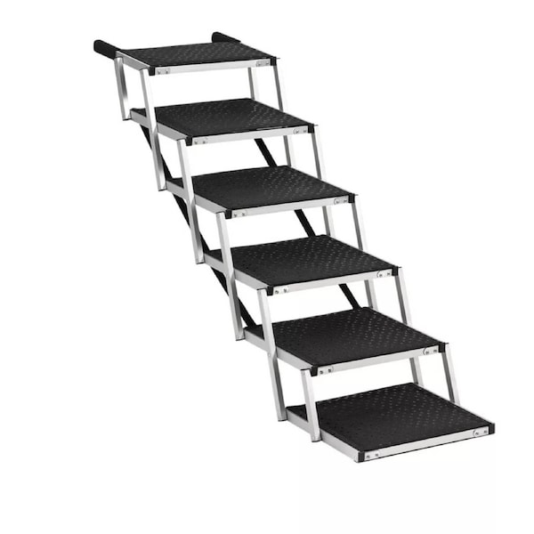 Foldable Dog Ramps 6 Steps Adjustable Height Dog Stair Portable Aluminium