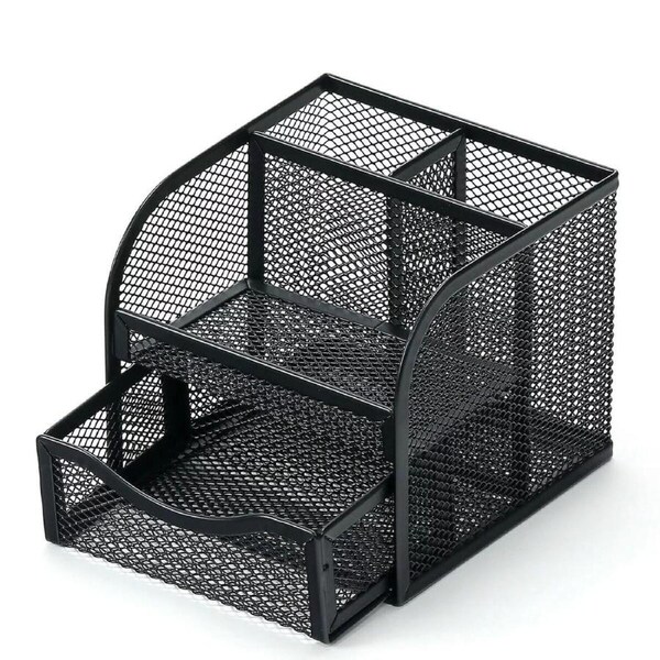 Metal Desktop Pen Holder Office Storage Box Pencil Desk Mesh Organizer Non-slip