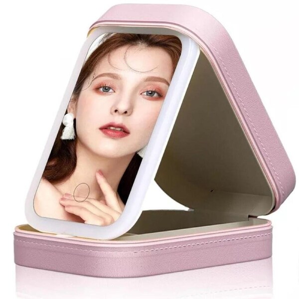 Makeup Bag with LED Mirror Vanity Case Beauty Box Make up Travel Cosmetic