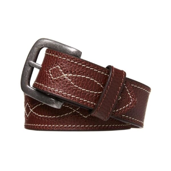 Mens Decor Stitch Genuine Buffalo Leather Belt Dual Size - Brown S