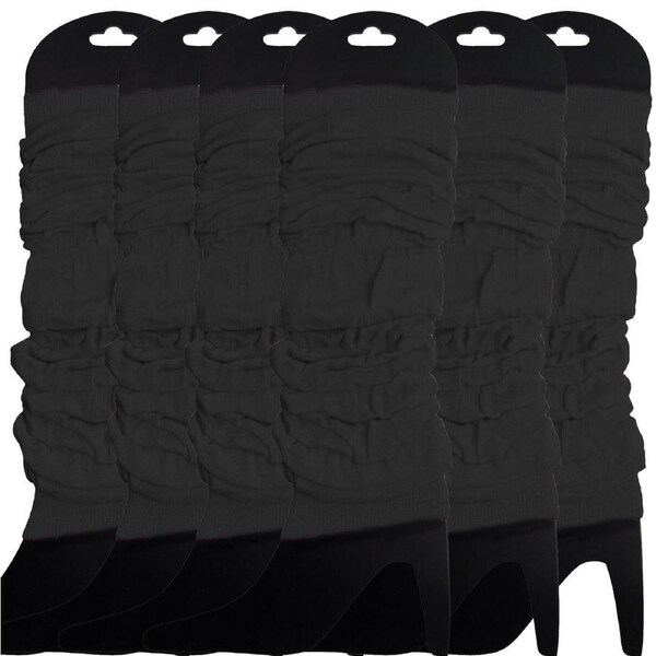 6x LEG WARMERS Knitted Womens Neon Party Knit Ankle Fluro Dance Costume 80s BULK - Black