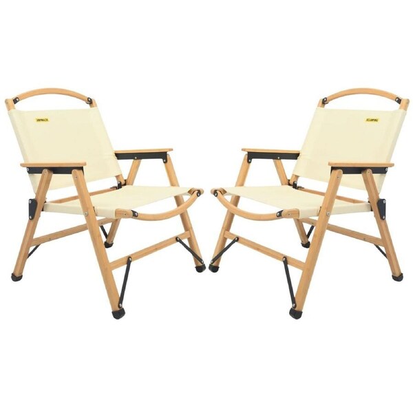 ECAMPING Bamboo Camping Chairs Set of 2 Khaki/Beige