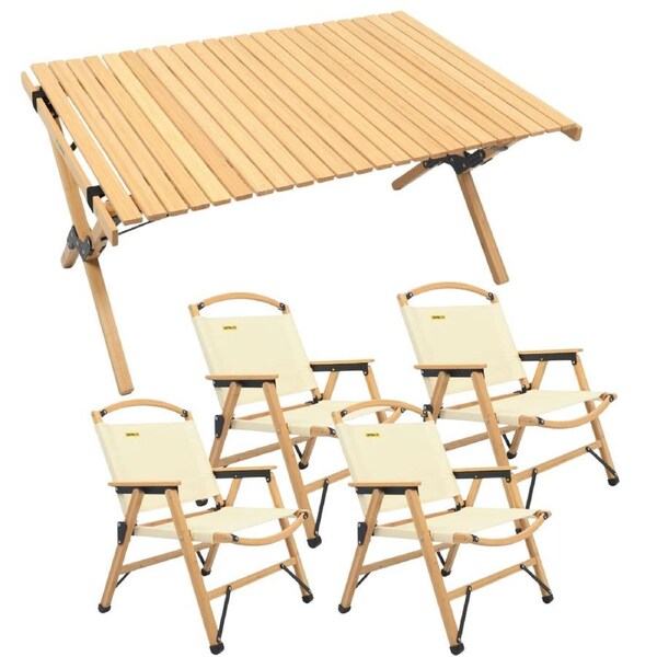 ECAMPING Bamboo Camping Set 4 Chairs & 1 Table