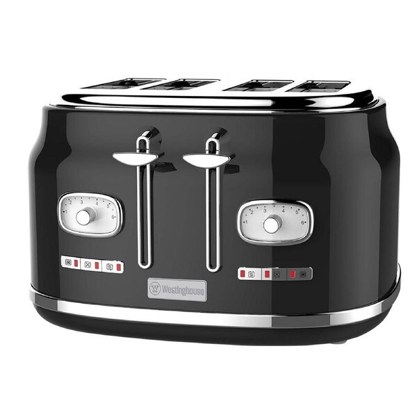 Westinghouse Retro 4-Slice Toaster – Black, 6 Browning Levels