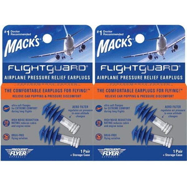 Macks Flightguard Airplane Pressure Refief Reusable Ear Plugs With Storage Case 2x 1 Pack