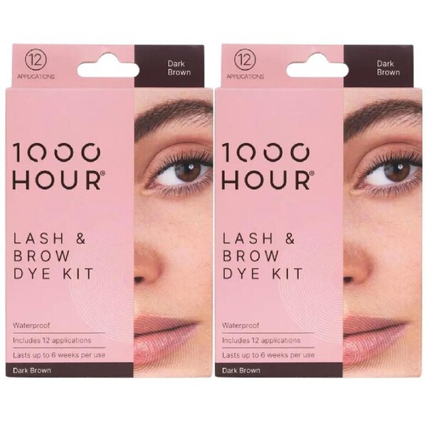 1000 Hour Eyelash and Brow Dye Kit Dark Brown 2 Packs Of 12 Applications