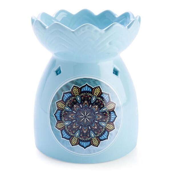 Wild Scents Oil Burner Mandala Wax Tealight Candles Holder 12.2x14cm Blue