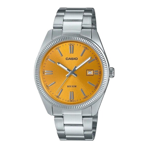 Casio Mens Watch MTP-1302PD-9AVEF Yellow Dial Stainless Steel Quartz 50M 38mm