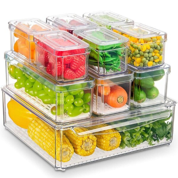 Stelive 10 Pack Fridge Organiser, Stackable Refrigerator Organiser Bins with Lids, BPA-Free, Kitchen Storage Containers, Clear Fridge Storage