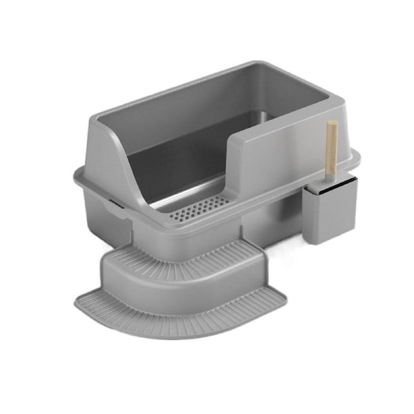 Semi Enclosed Large Stainless Steel Cat Litter Box Durable Easy Clean Cat Toilet