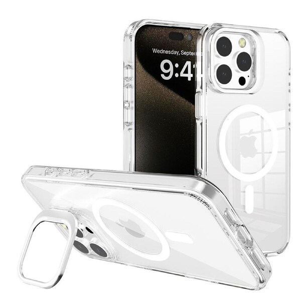 REDEFINE Transparent Magsafe Case Cover with Magnetic Ring for iPhone 16 Pro - Silver White