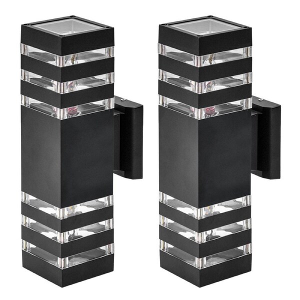 2 Pack Outdoor 3000K LED Wall Lights 12W Up and Down Fixture Wall Lights Aluminum Frame IP65 Waterproof for Patio Porch Garage Modern Exterior Light Black