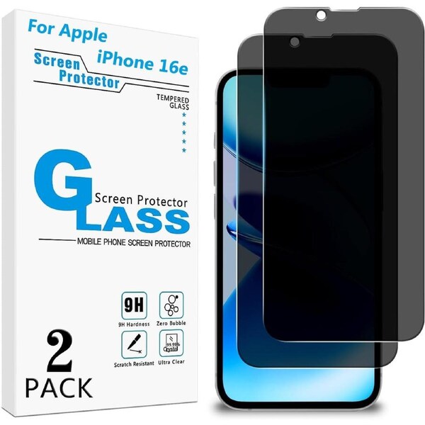 [2-PCS] Privacy Tempered Glass Screen Protector For Apple iPhone 16e, Anti Scratch, Bubble Free, Case Friendly
