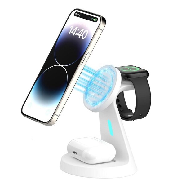 Laser 3 in 1 Wireless Charger for Apple Samsung Watch Phone Earbuds Desk Charging Dock