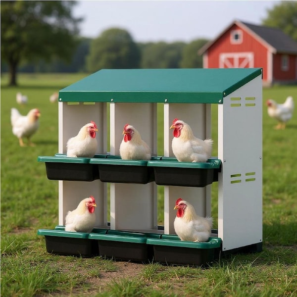 Advwin Chicken Nesting Boxes 6 Holes Metal Chicken Egg Laying Box Egg Collection