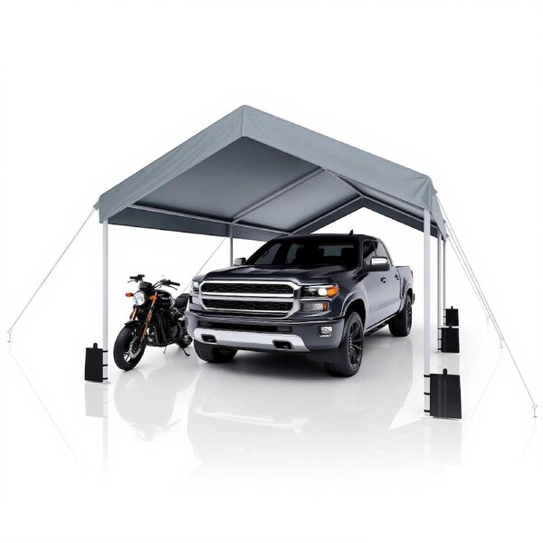 Advwin 3.68x6m Carport Canopy Portable Garage w/ Built-in Sandbags - Grey