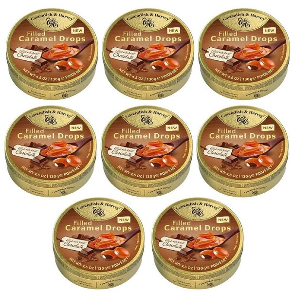 Cavendish & Harvey Caramel With Chocolate Drops 130g Tin Sweets Candy Lollies x 8