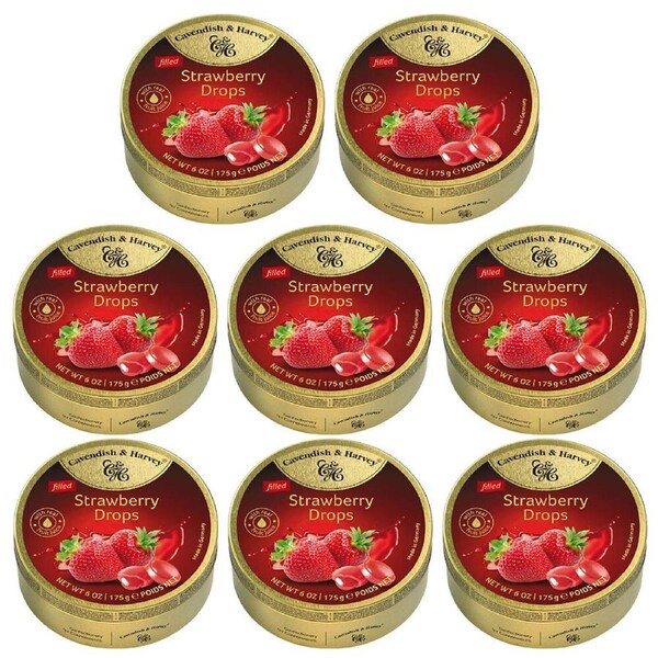 Cavendish & Harvey Strawberry Drops 175g Tin Sweets Candy Lollies x 8