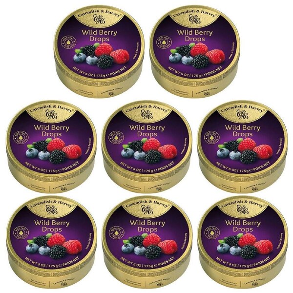 Cavendish & Harvey Wild Berry Drops 175g Tin Sweets Candy Lollies x 8