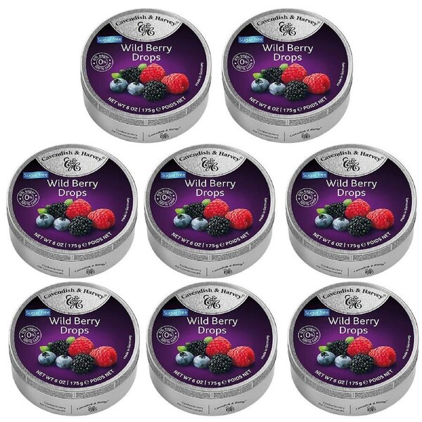 Cavendish & Harvey Tin Sweets 175g Sugar Free Wild Berry x 8