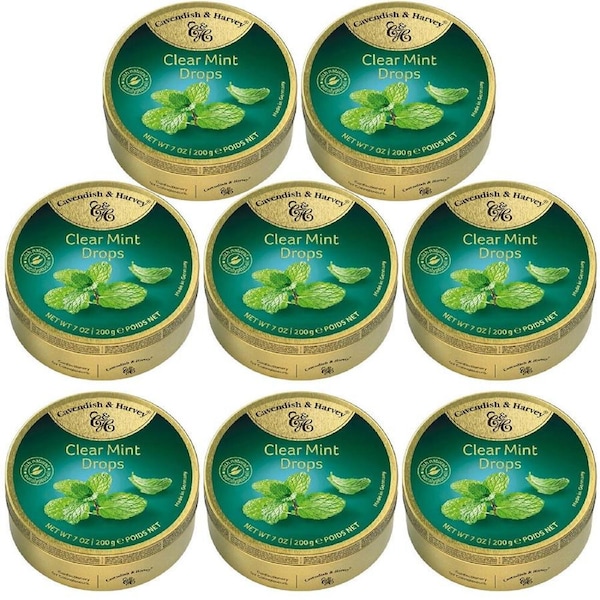 Cavendish & Harvey Clear Mint Drops 200g Tin Sweets Candy Lollies x 8