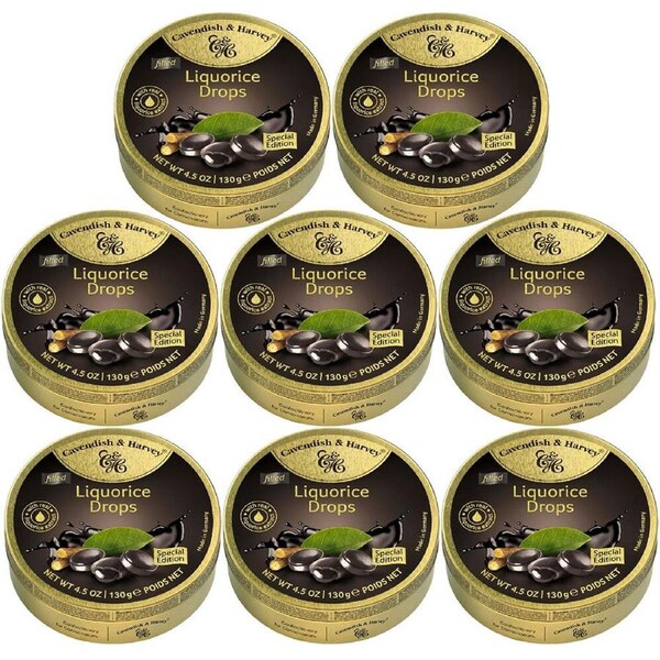 Cavendish & Harvey Liquorice Filled Drops 130g Tin Sweets Candy Lollies x 8